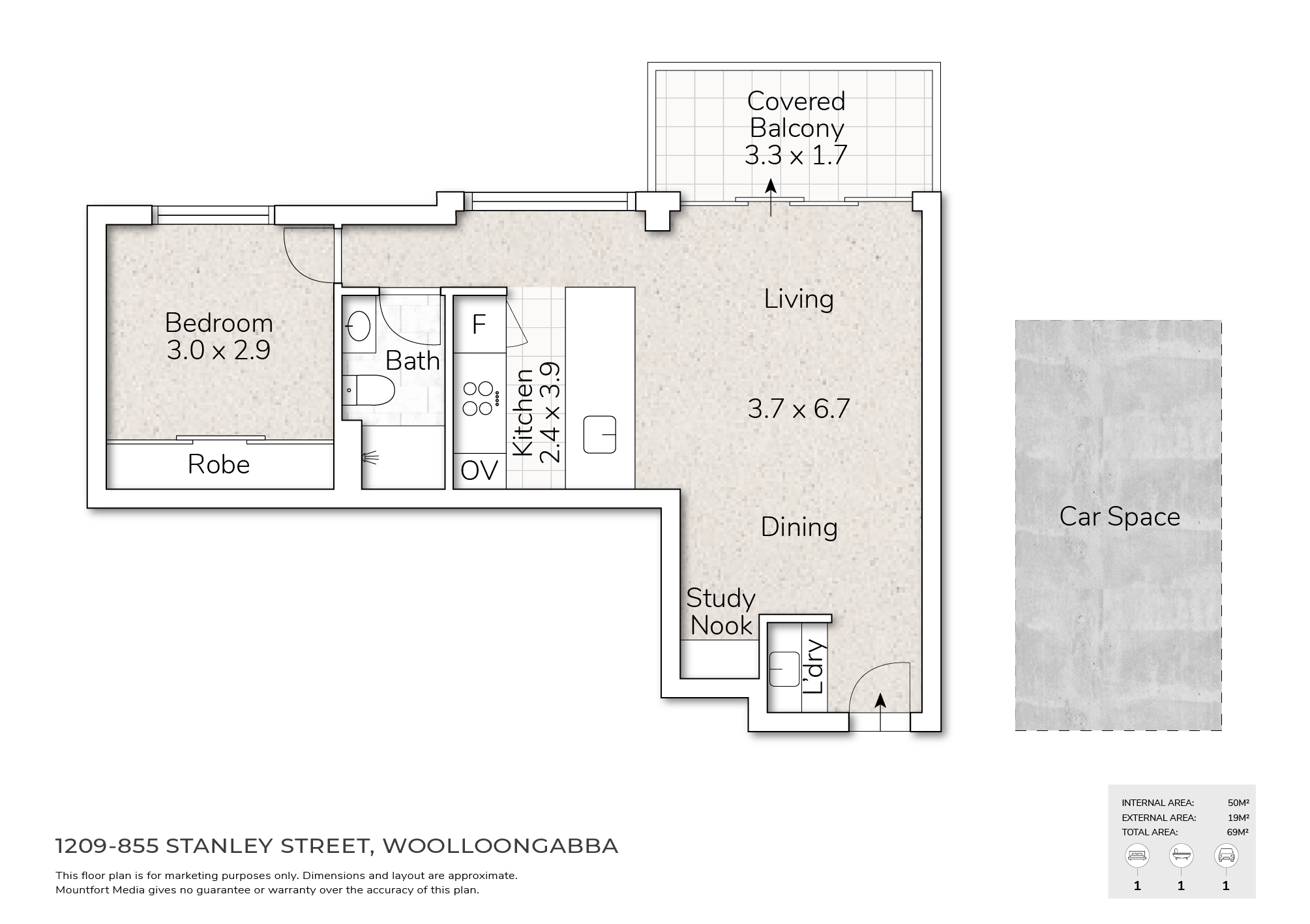 Floorplan for 1209/855 Stanley Street, Woolloongabba  QLD  4102